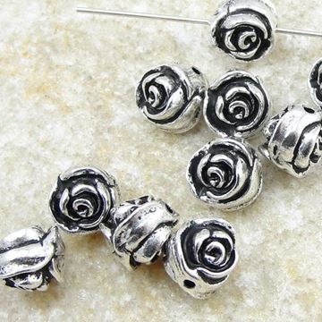 silver plated rose bud beads